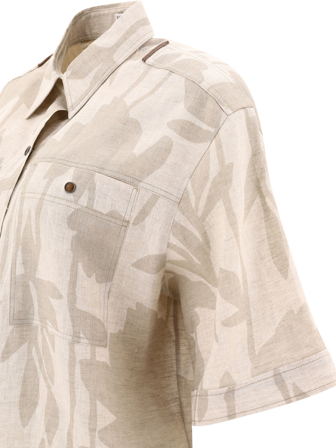 Ramage Print Lessivé Linen Shirt With Shiny Tabs Shirts Beige