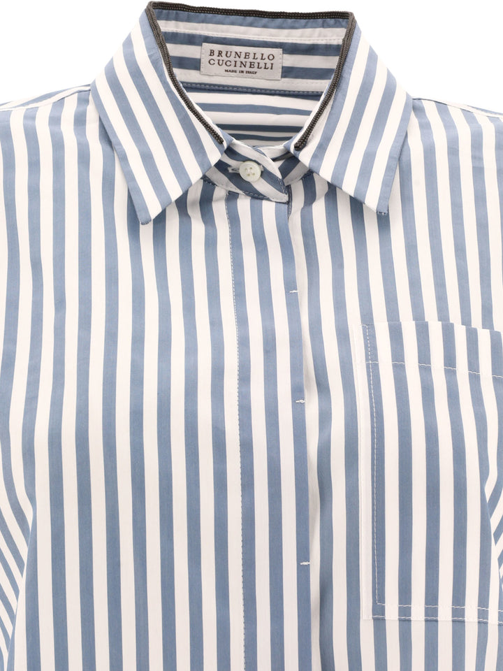 Striped Shirt With Shiny Collar Shirts Blue