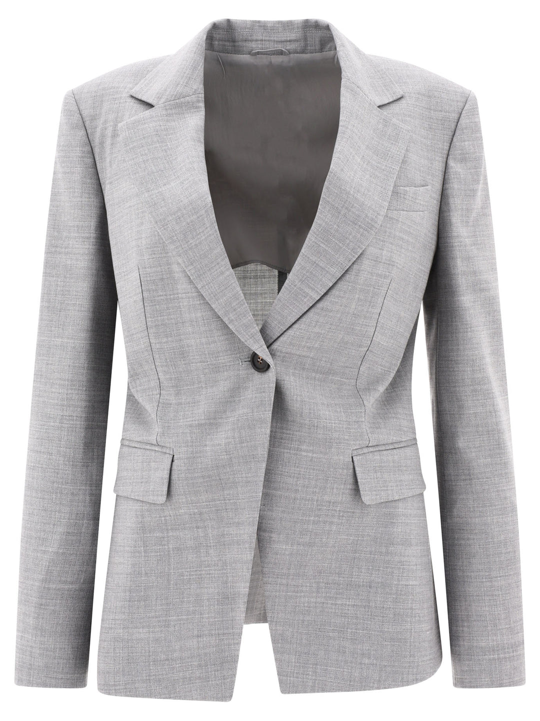 Virgin Wool Fresco Blazer With Monili Jackets Grey