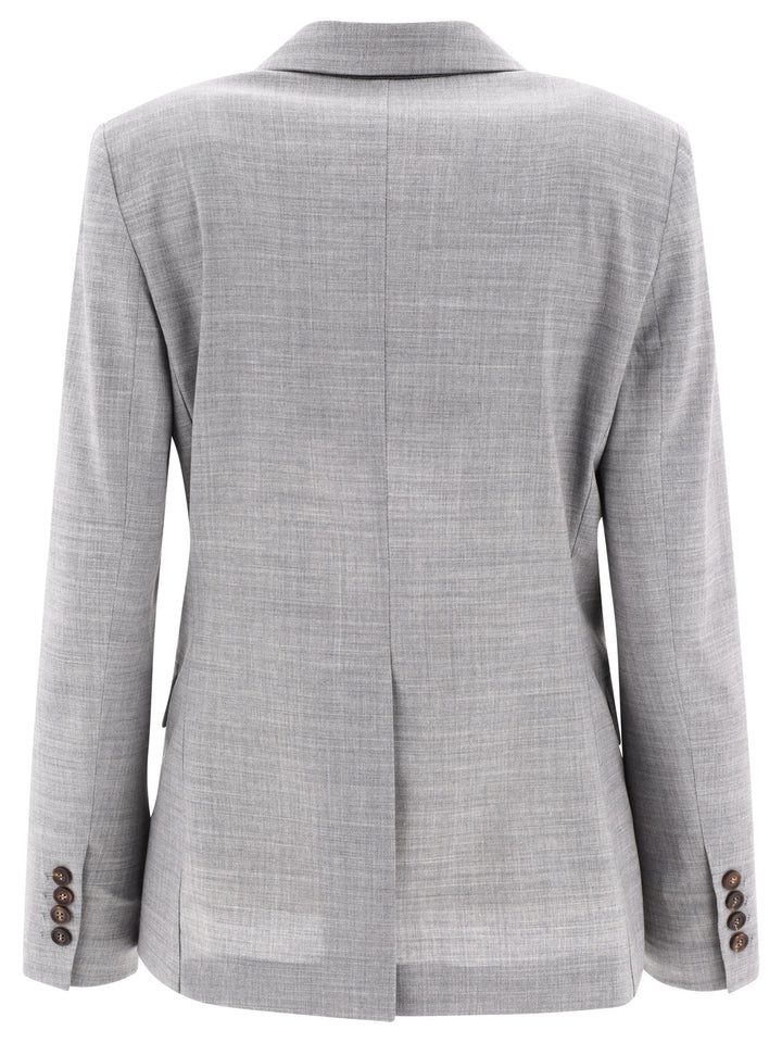 Virgin Wool Fresco Blazer With Monili Jackets Grey