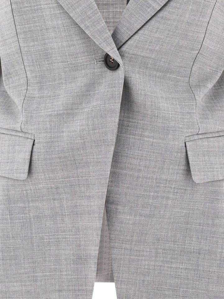 Virgin Wool Fresco Blazer With Monili Jackets Grey