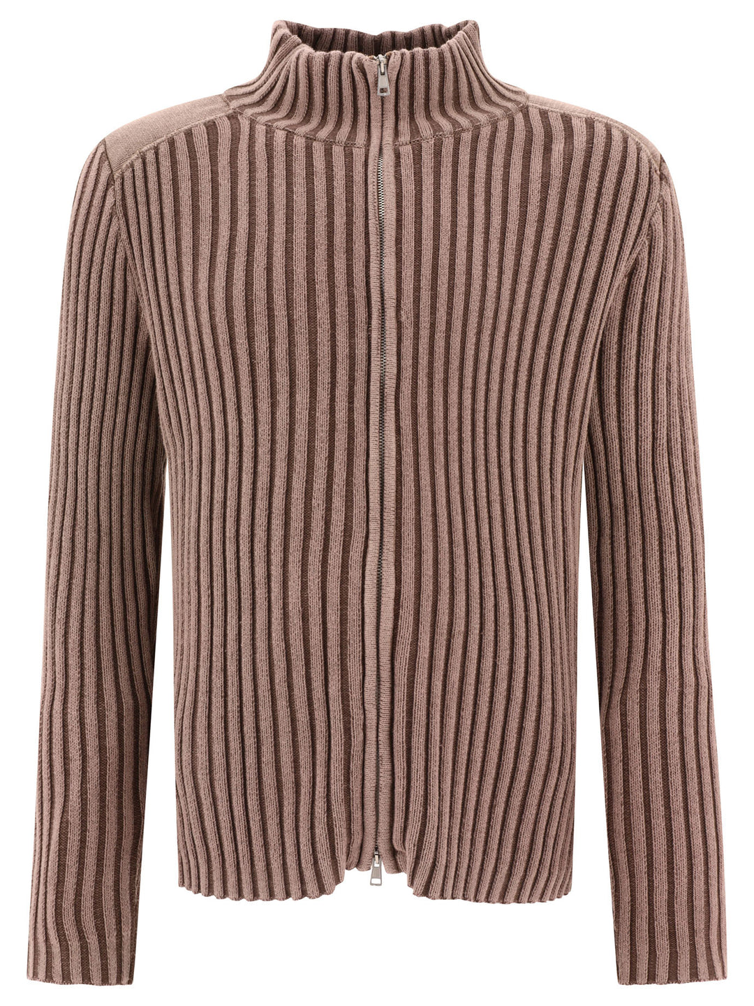 Ribbed Zip Cardigan Knitwear Pink