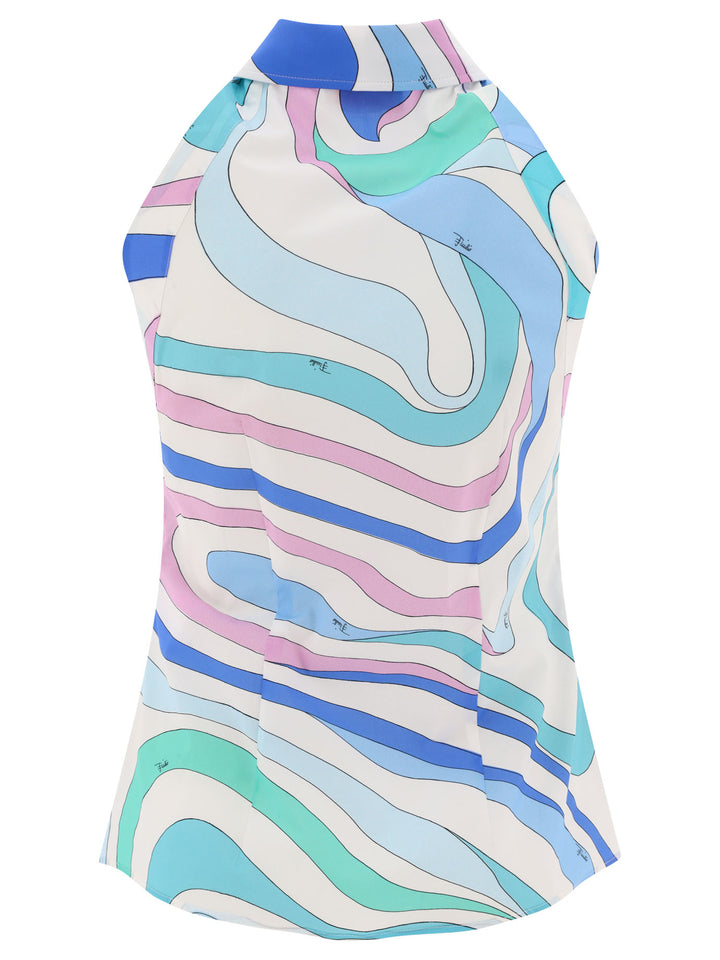 Marmo-Print Top Tops Light Blue