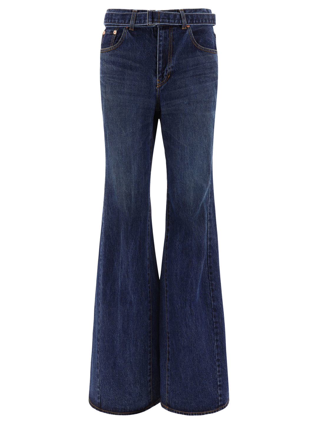 Belted Flared Jeans Blue