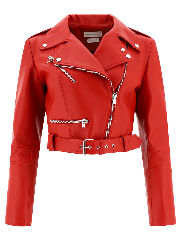 Biker Crop Jackets Red