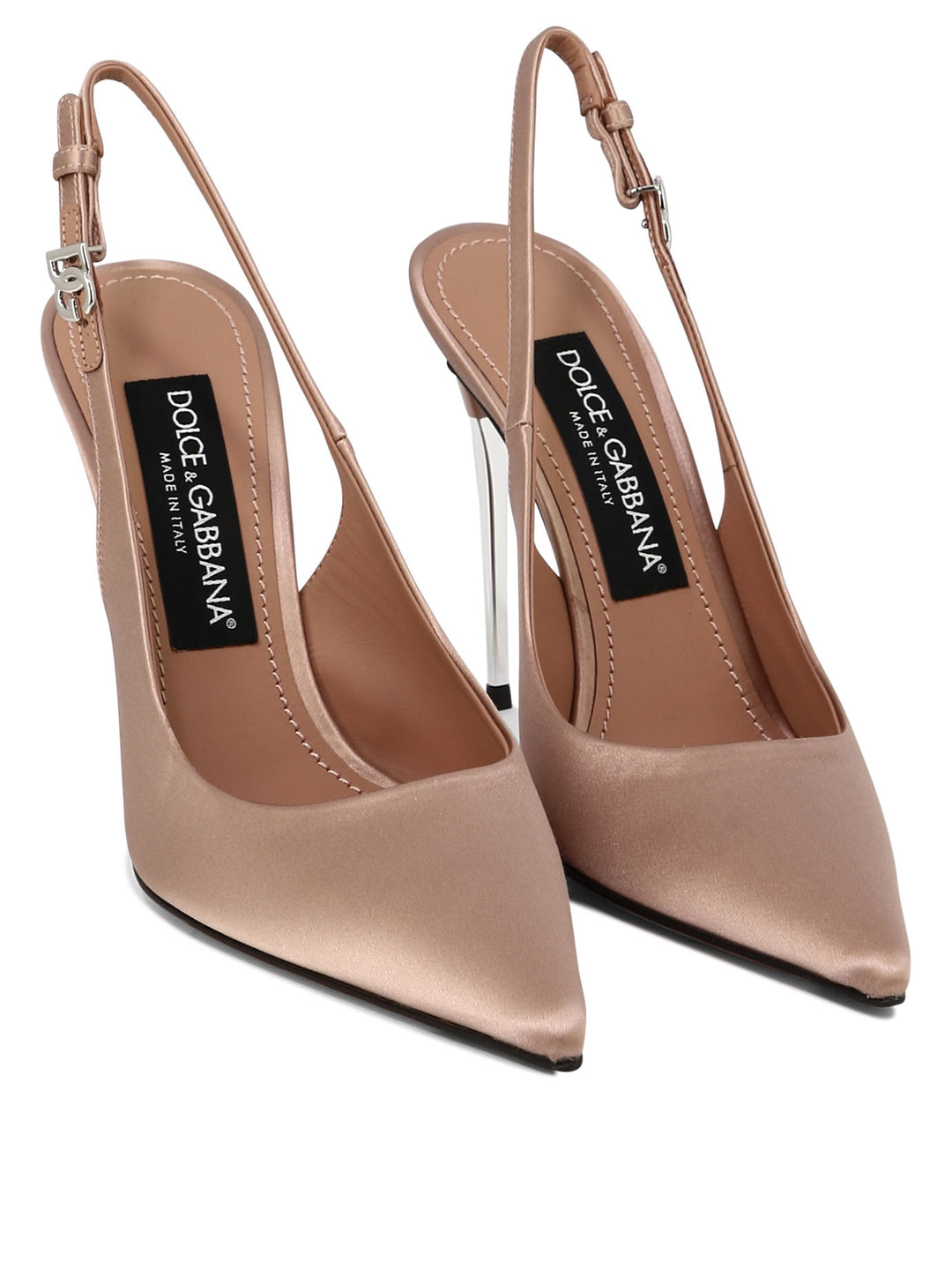 Satin Slingback Heeled Shoes Beige