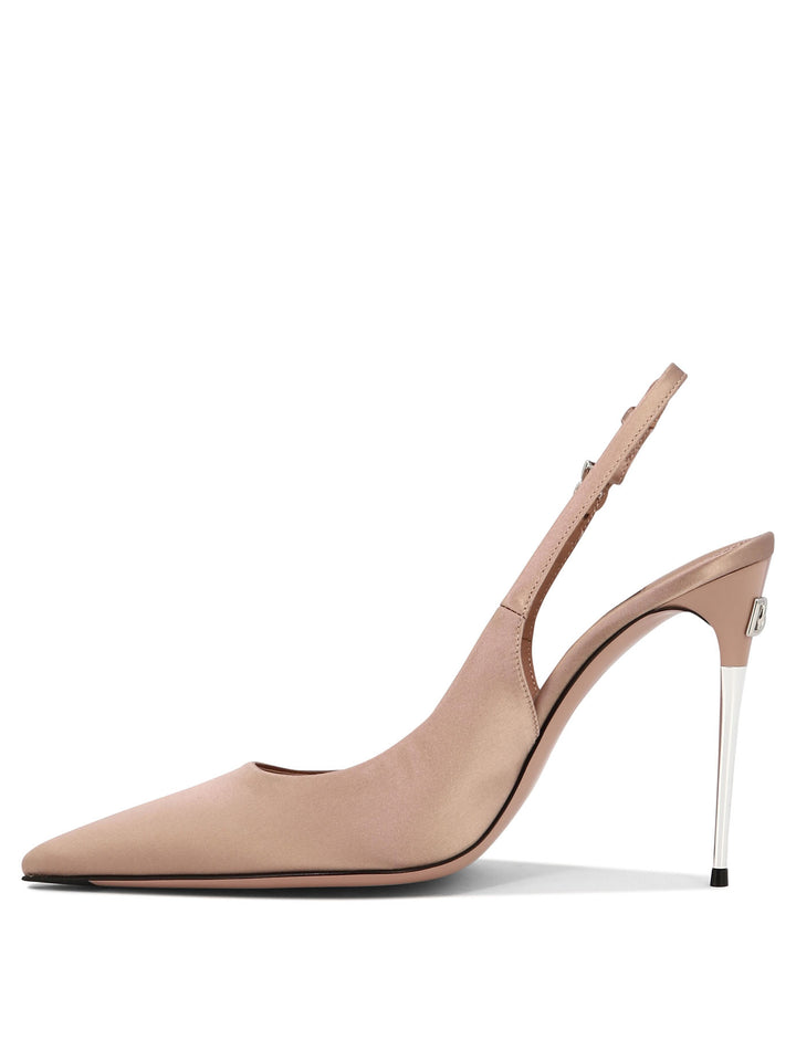 Satin Slingback Heeled Shoes Beige