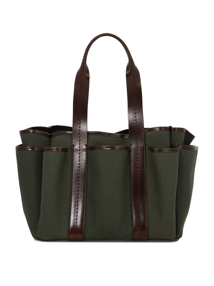 Canvas And Leather Giardiniera Tote Bag Shoulder Bags Green