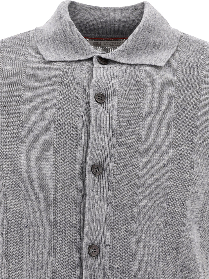 Textured Rib Knit Shirt Shirts Grey