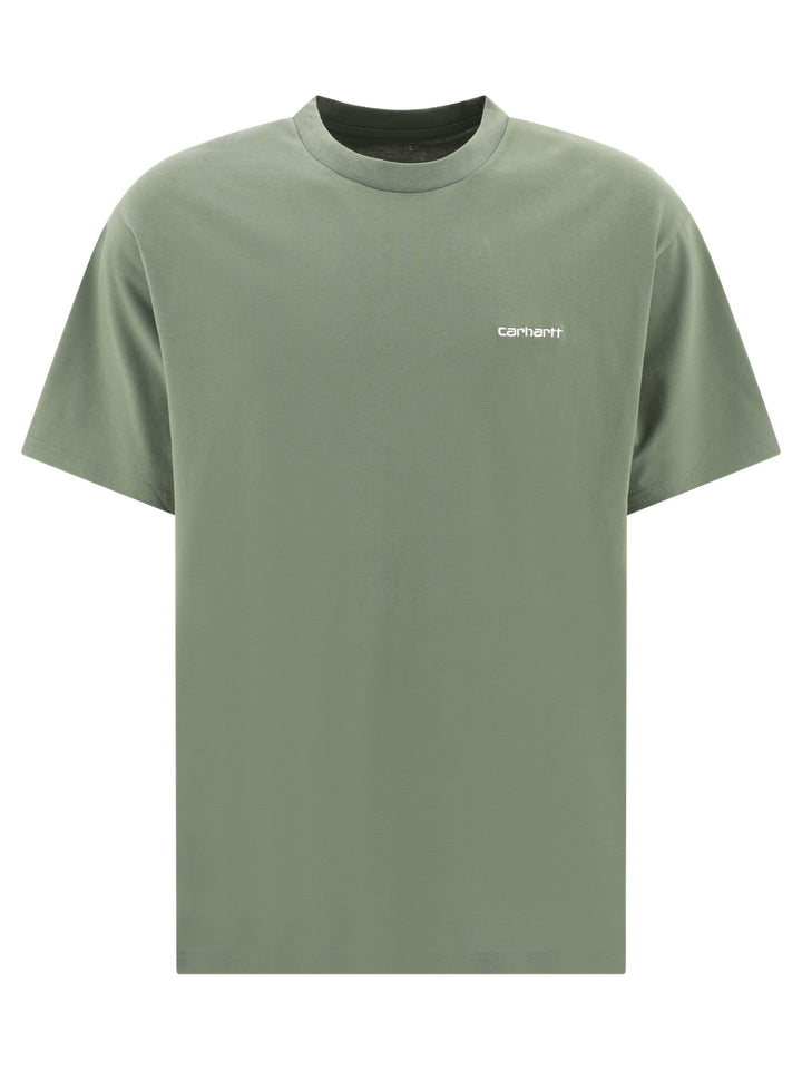 Script Embroidery T-Shirts Green