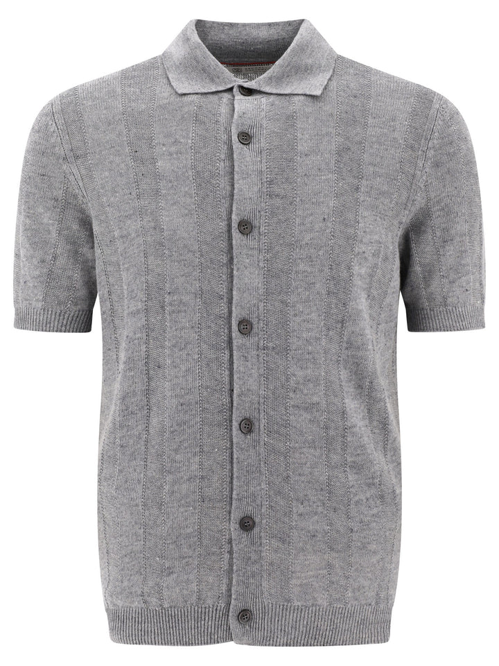 Textured Rib Knit Shirt Shirts Grey