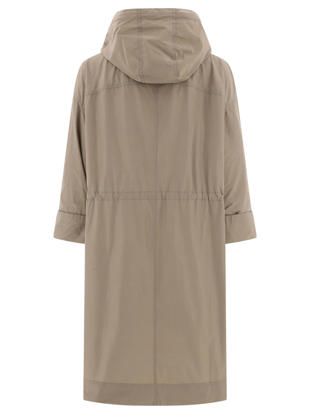 Water-Resistant Taffeta Hooded Outerwear Jacket With Monili Coats Beige