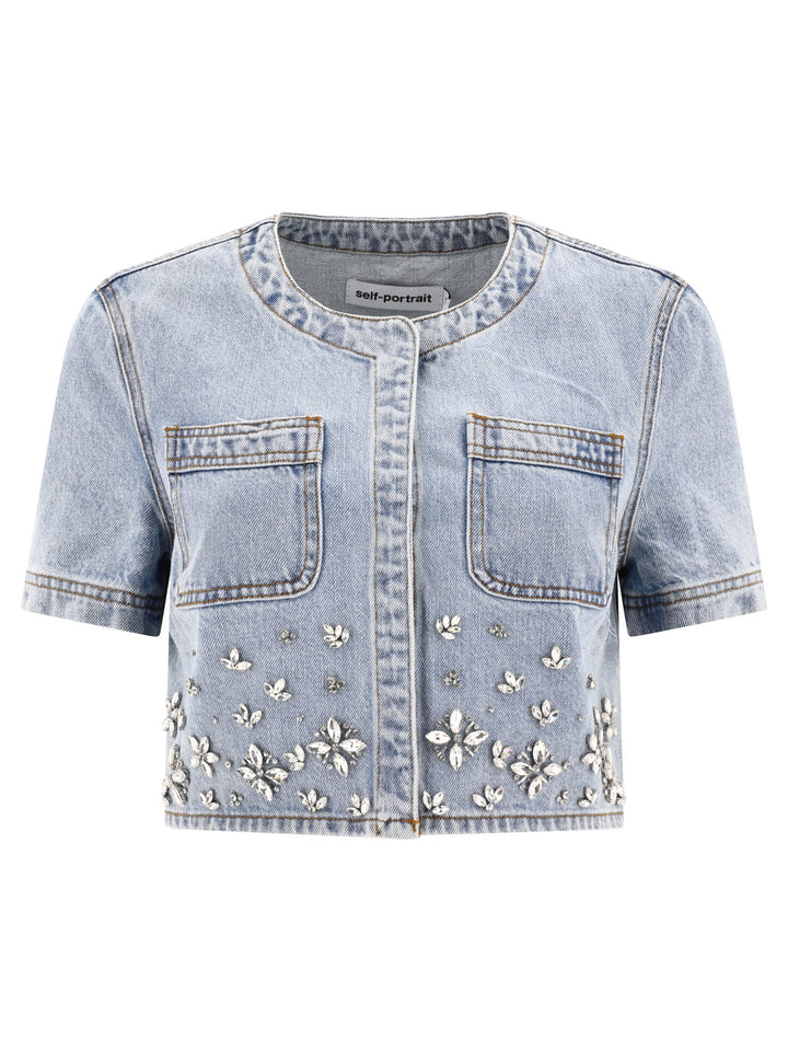 Embellished Denim Top Tops Light Blue