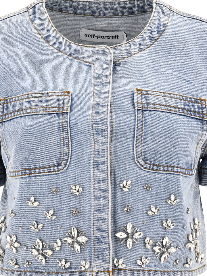 Embellished Denim Top Tops Light Blue