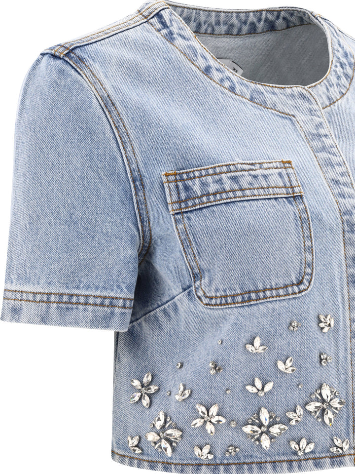 Embellished Denim Top Tops Light Blue