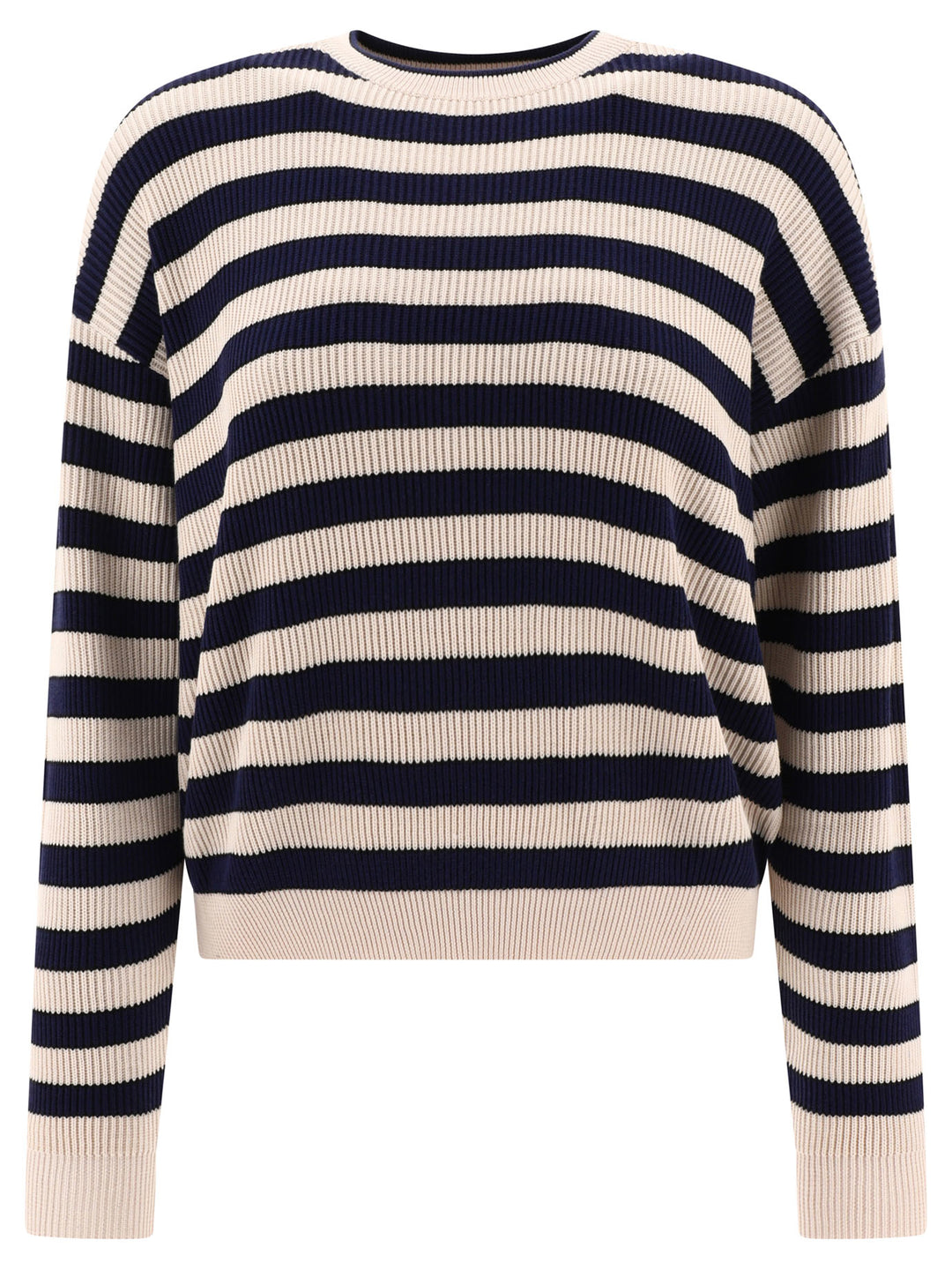 Striped English Rib Sweater With Monili Knitwear Black