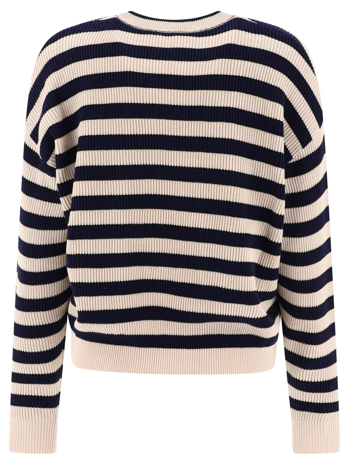 Striped English Rib Sweater With Monili Knitwear Black