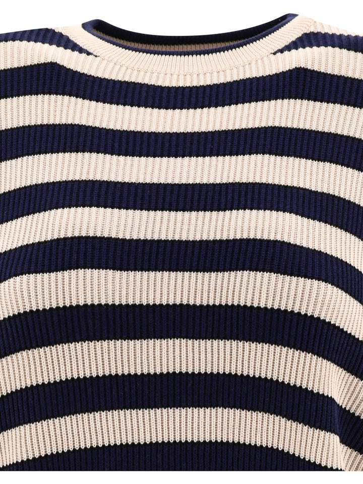 Striped English Rib Sweater With Monili Knitwear Black