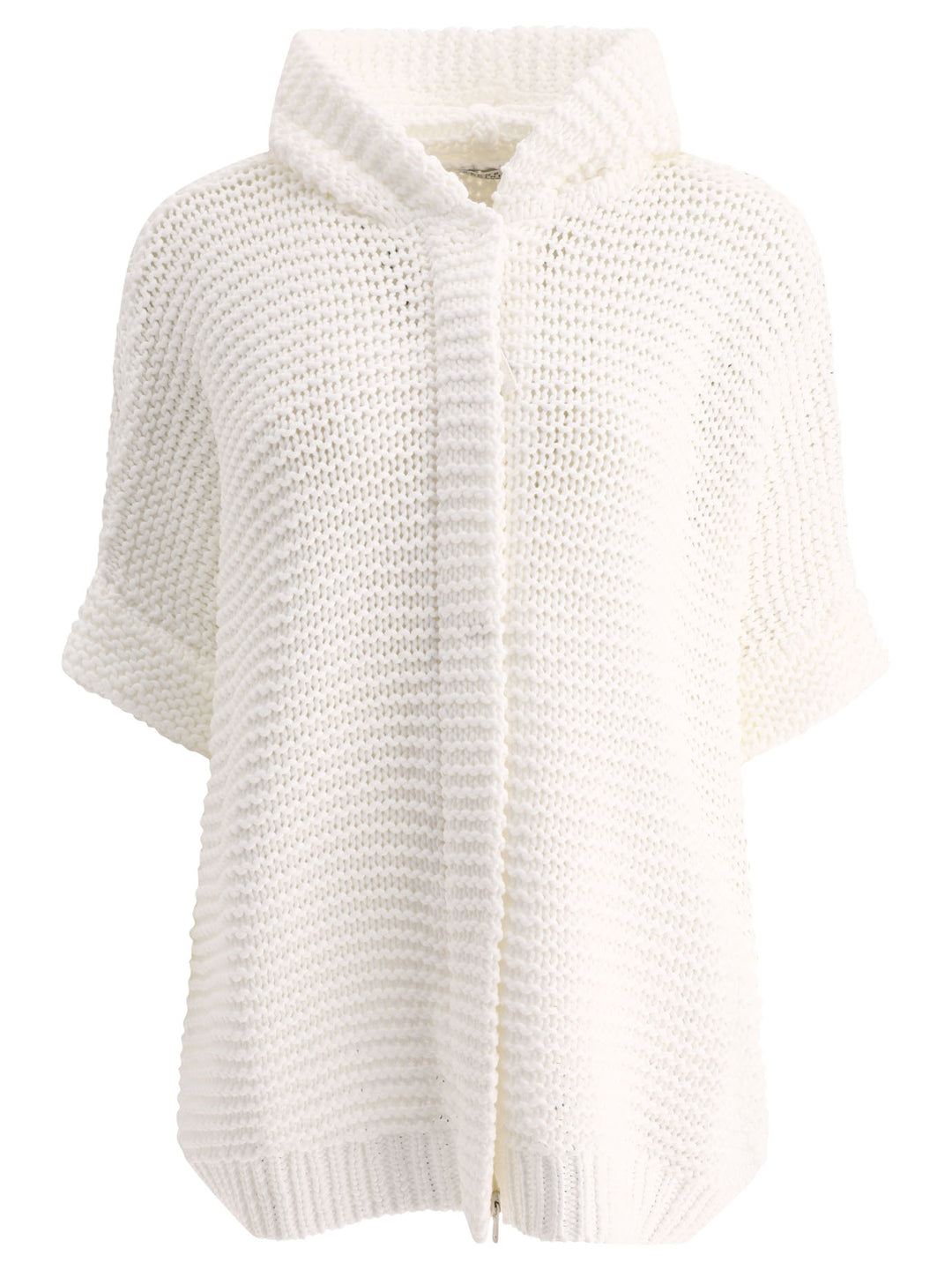 Soft Feather Yarn Link Stitch Poncho-Style Cardigan With Monili Knitwear White