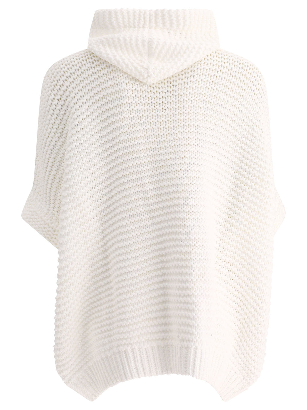 Soft Feather Yarn Link Stitch Poncho-Style Cardigan With Monili Knitwear White