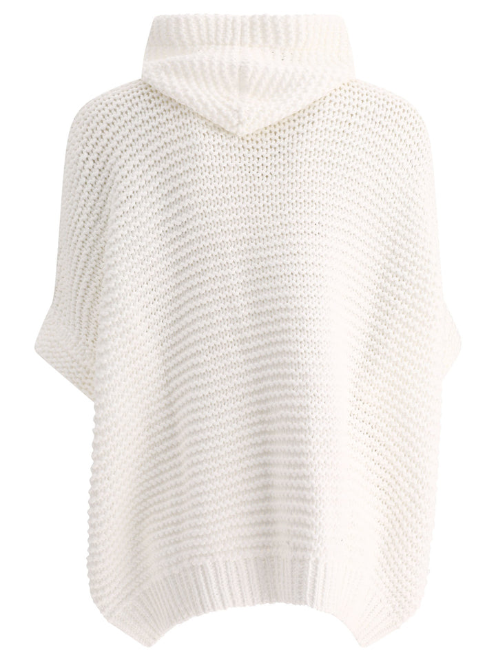 Soft Feather Yarn Link Stitch Poncho-Style Cardigan With Monili Knitwear White