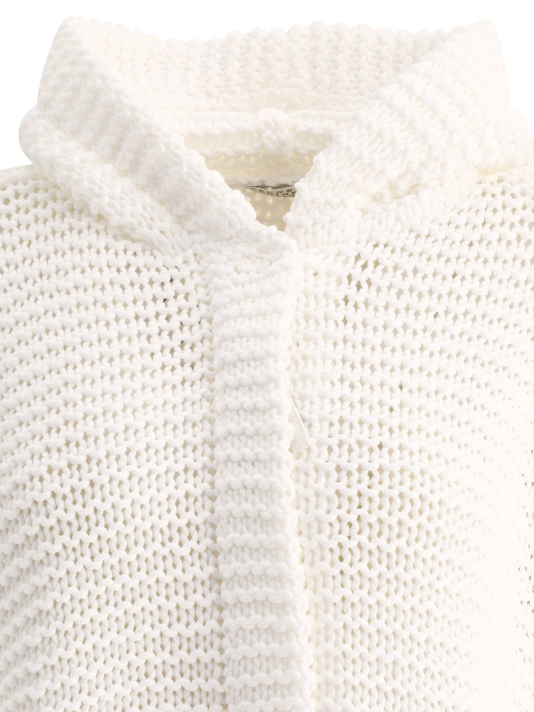 Soft Feather Yarn Link Stitch Poncho-Style Cardigan With Monili Knitwear White