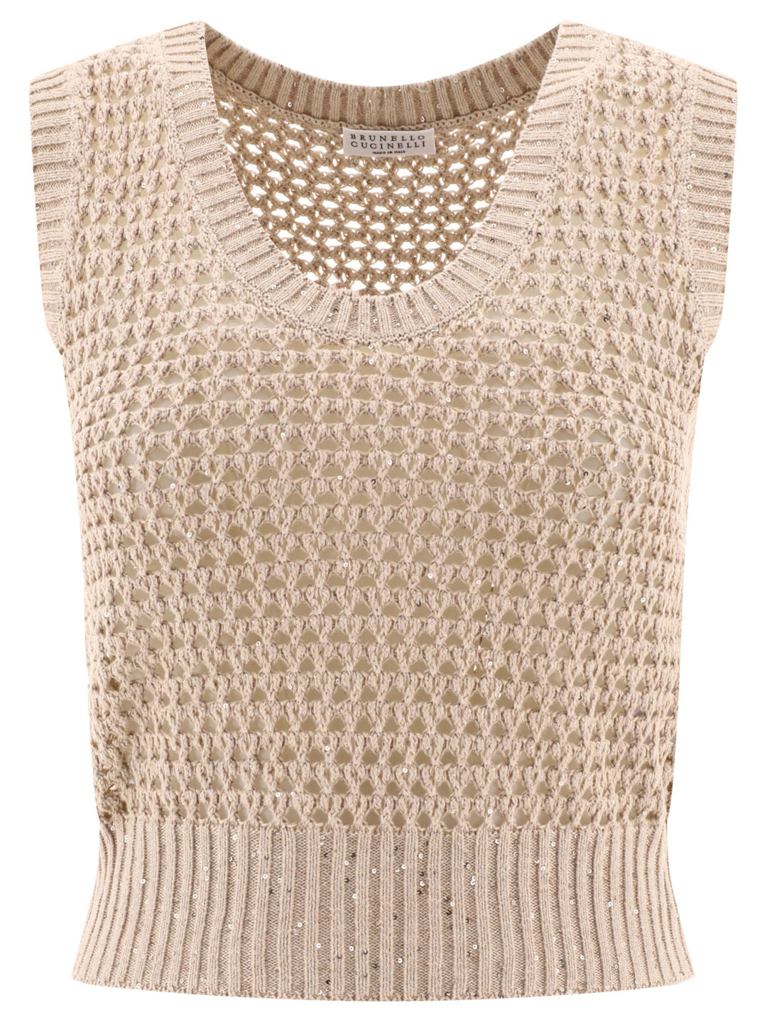 Dazzling Net Knit Top Tops Beige