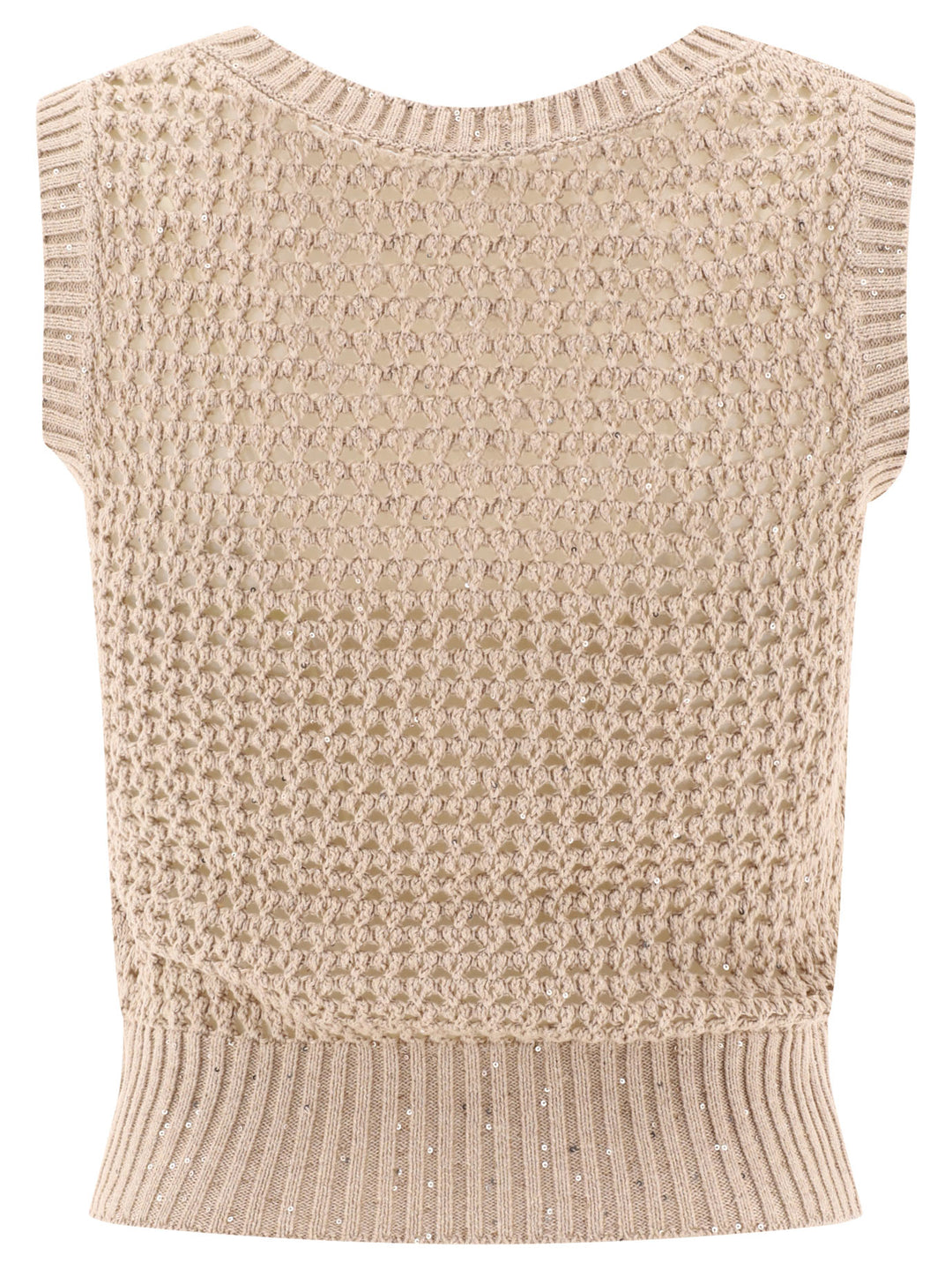 Dazzling Net Knit Top Tops Beige