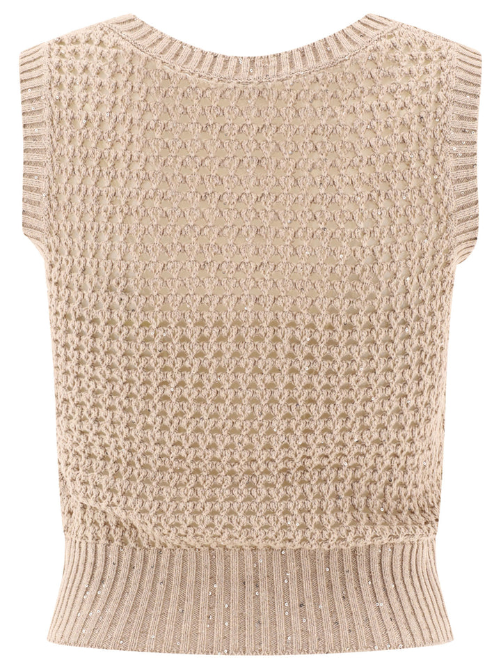 Dazzling Net Knit Top Tops Beige