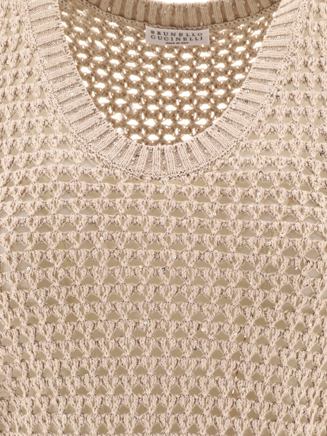 Dazzling Net Knit Top Tops Beige