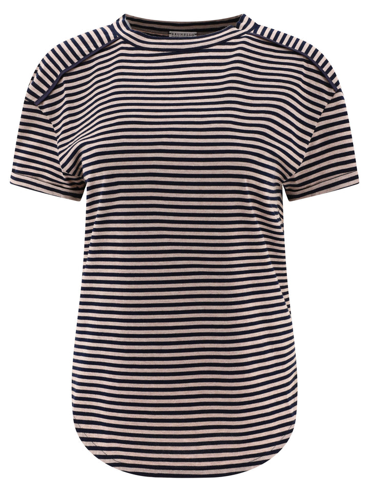 Striped Jersey T-Shirt With Monili T-Shirts Blue