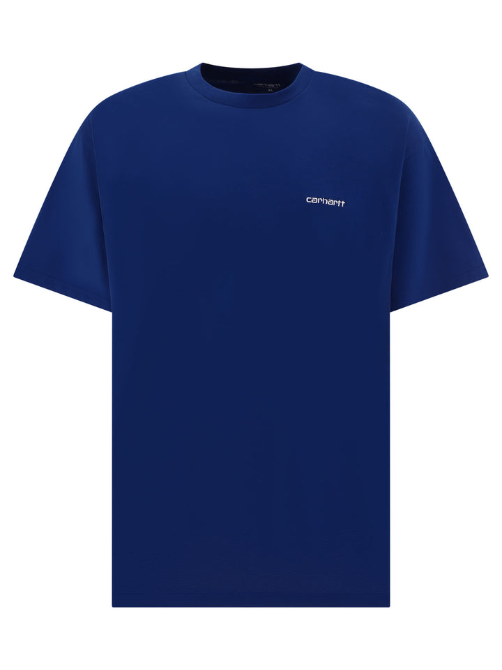 Script Embroidery T-Shirts Blue