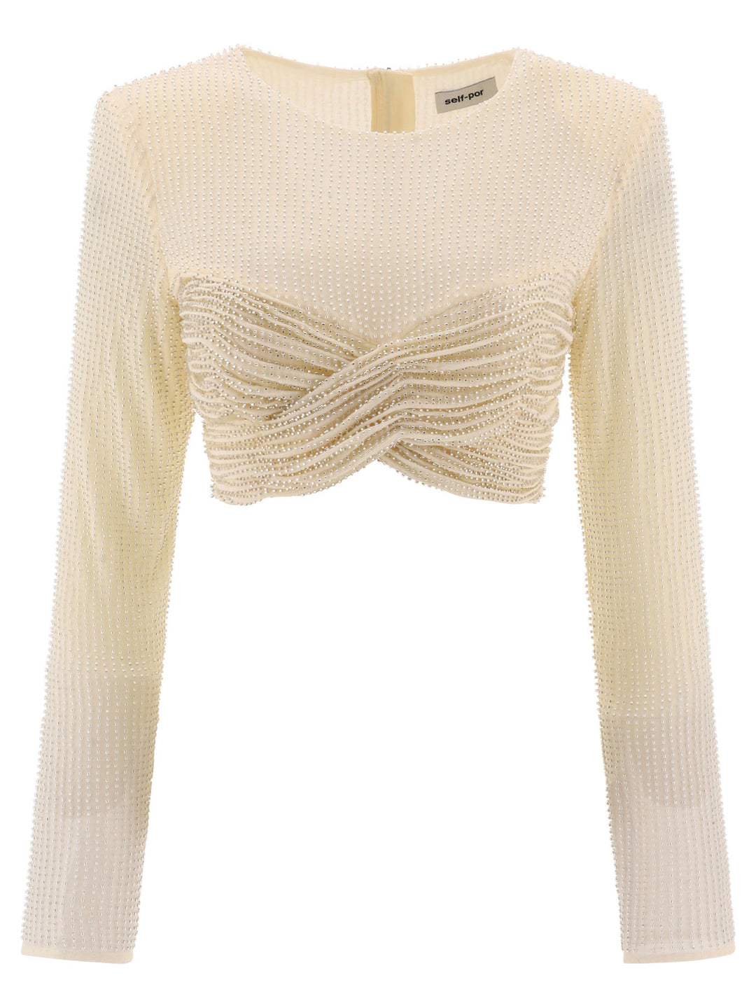 Beaded Mesh Tops Beige