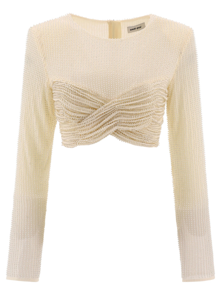 Beaded Mesh Tops Beige