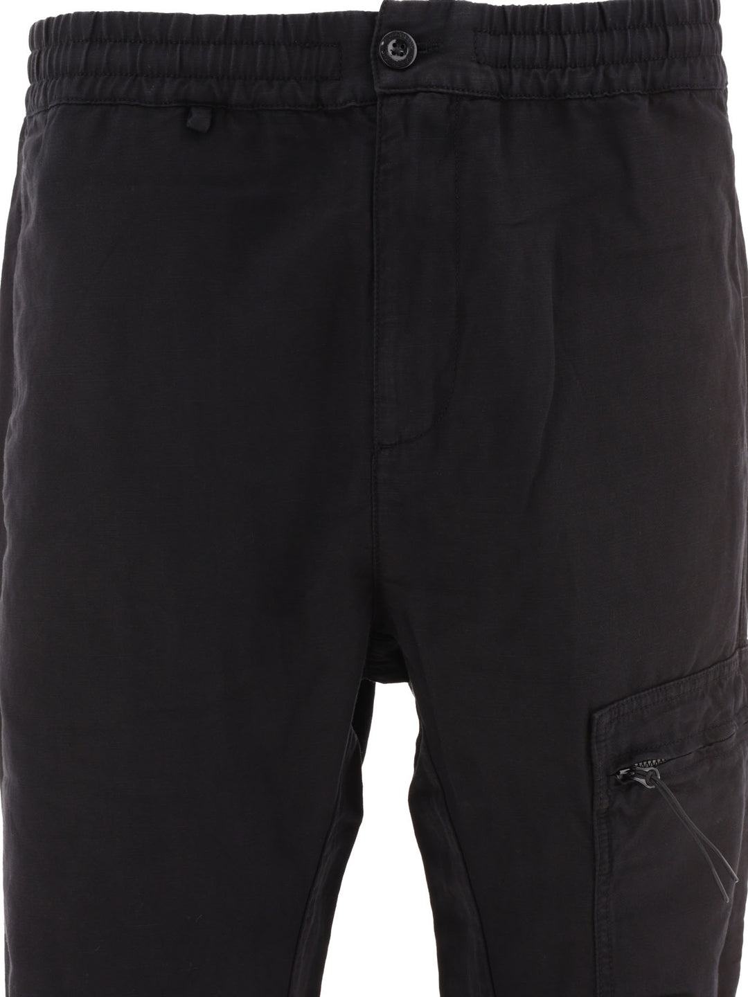 Linen-Blend Cargo Trousers Black