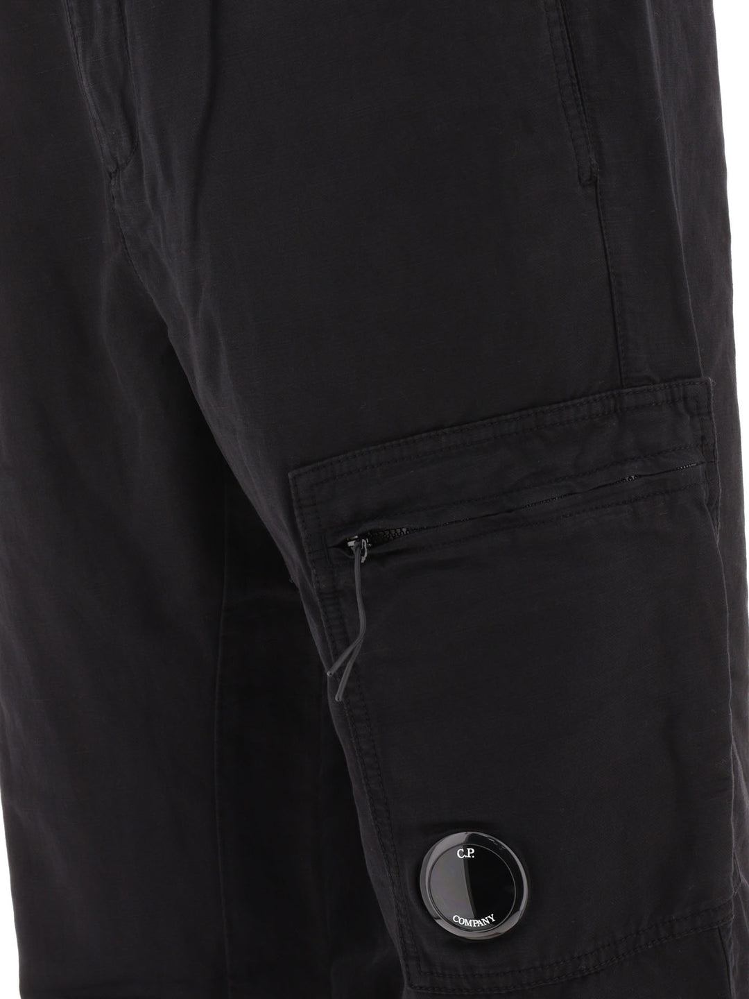 Linen-Blend Cargo Trousers Black