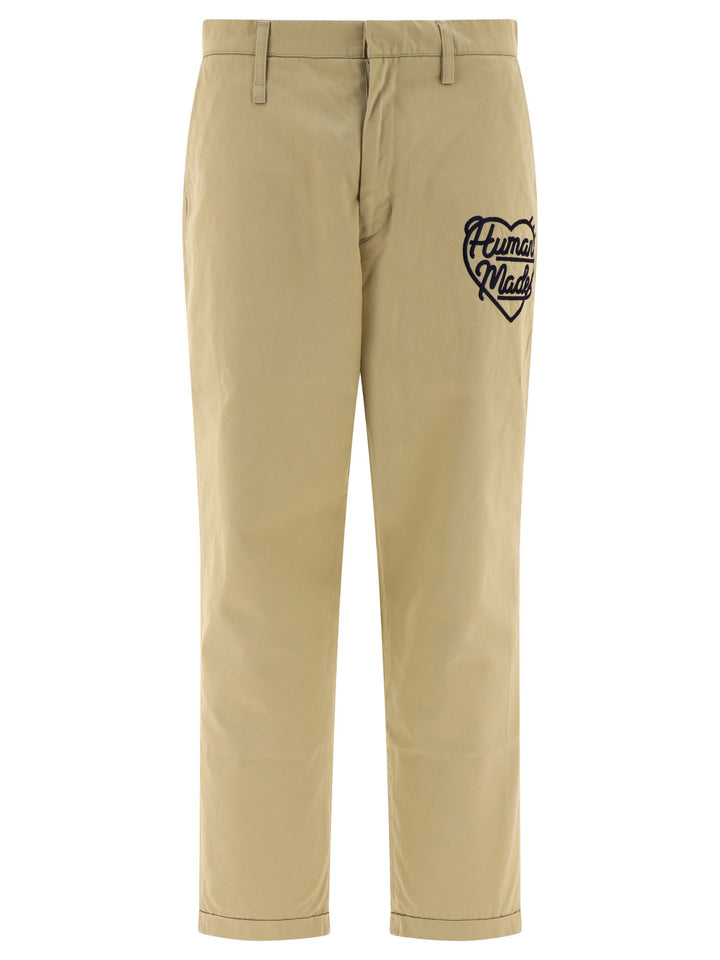 Chino  With Embroidered Logo Trousers Beige