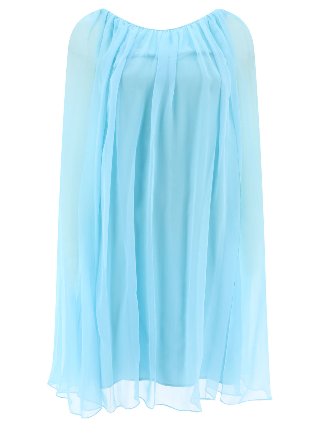 Silk Chiffon Flared Dress Dresses Light Blue