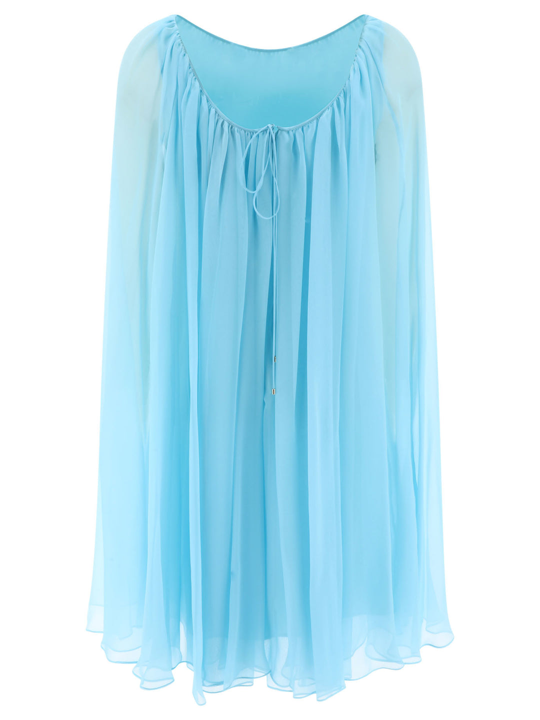 Silk Chiffon Flared Dress Dresses Light Blue