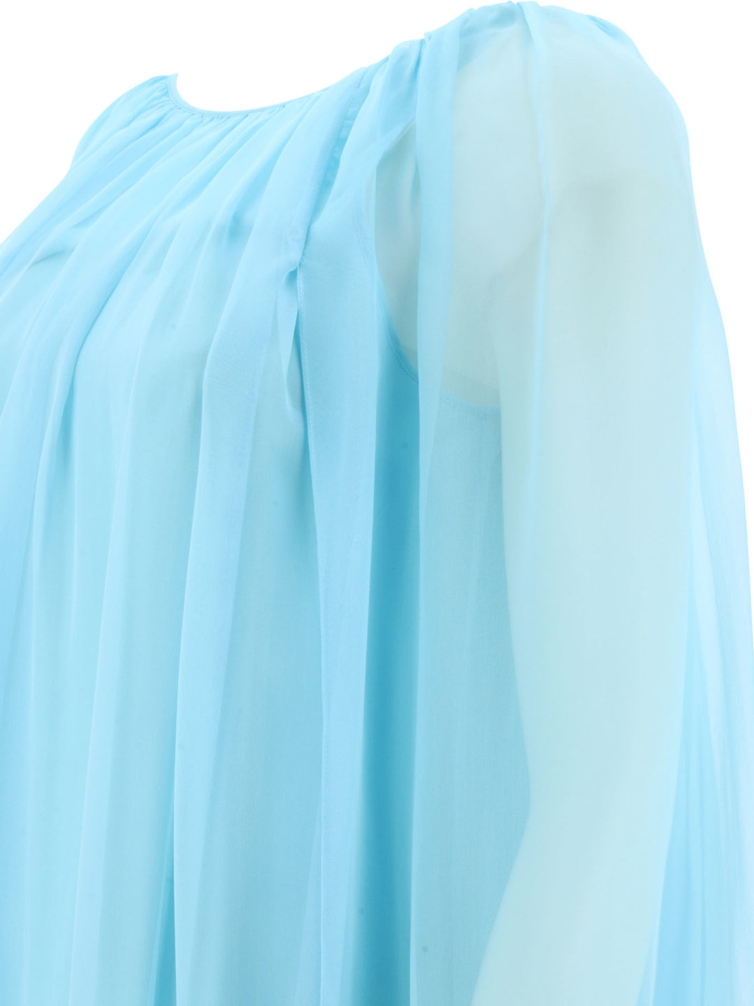 Silk Chiffon Flared Dress Dresses Light Blue