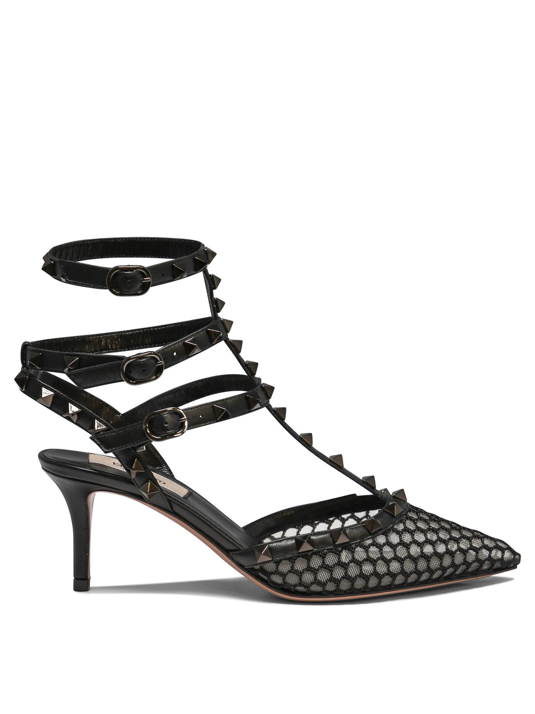 Mesh Rockstud Heeled Shoes Black