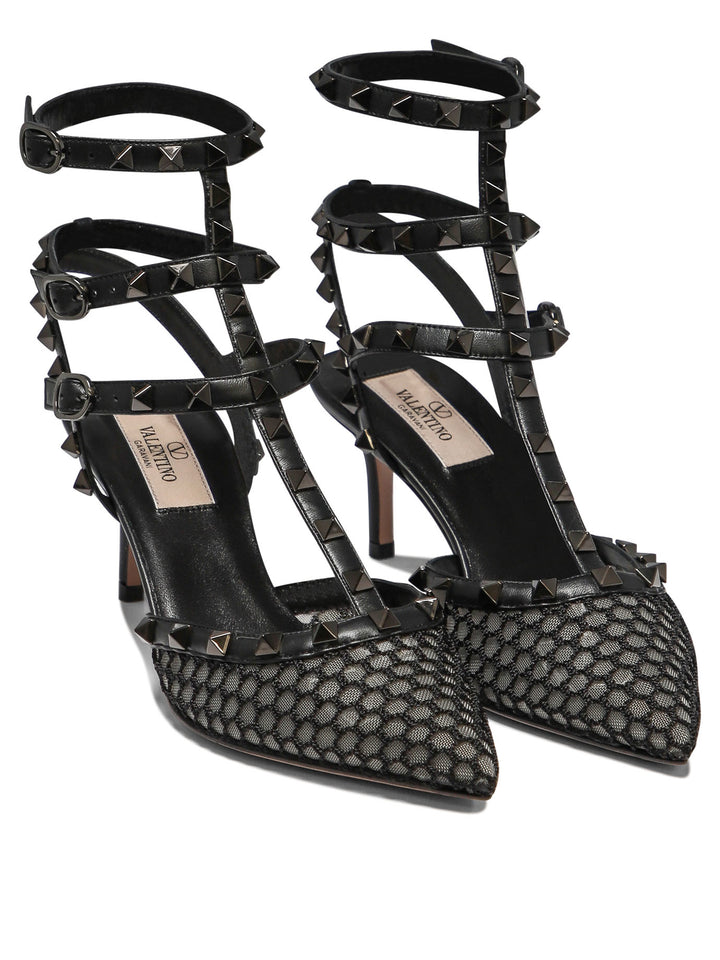 Mesh Rockstud Heeled Shoes Black