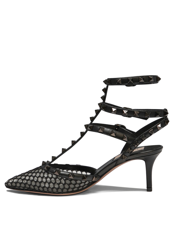 Mesh Rockstud Heeled Shoes Black