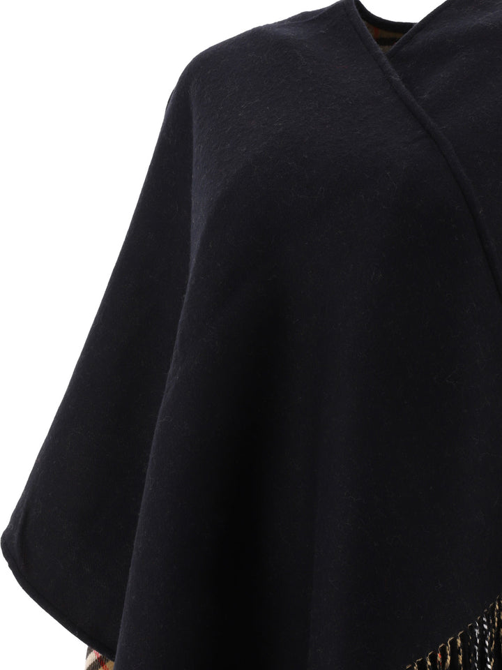 Check Wool Reversible Cape Coats Black