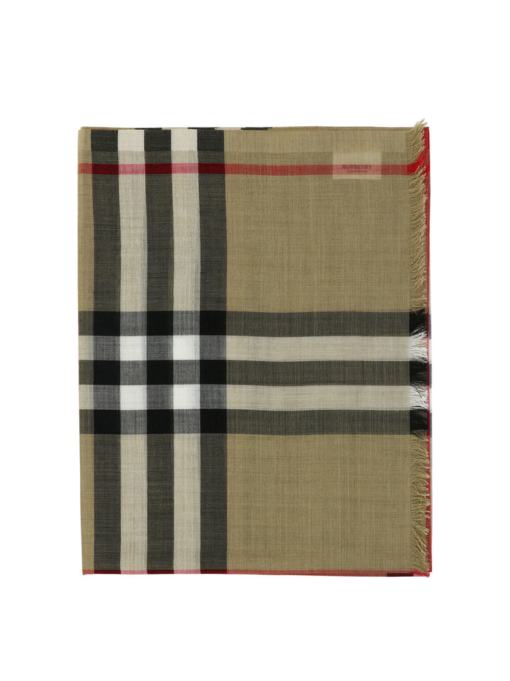 Wool And Silk Check Scarf Scarves Beige