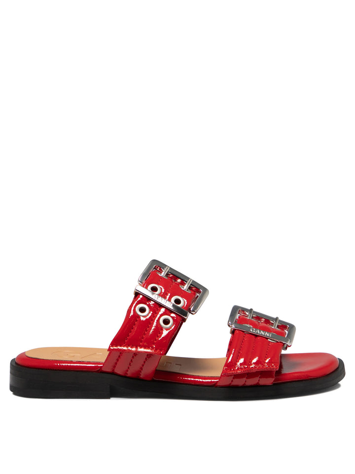 Buckle Two-Strap Sandals Red