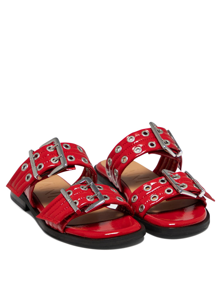 Buckle Two-Strap Sandals Red