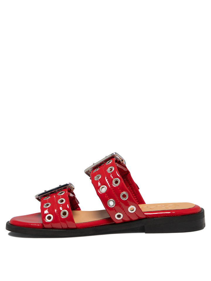 Buckle Two-Strap Sandals Red