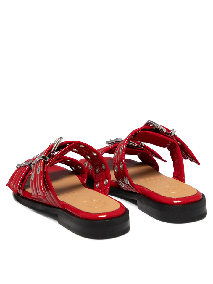 Buckle Two-Strap Sandals Red