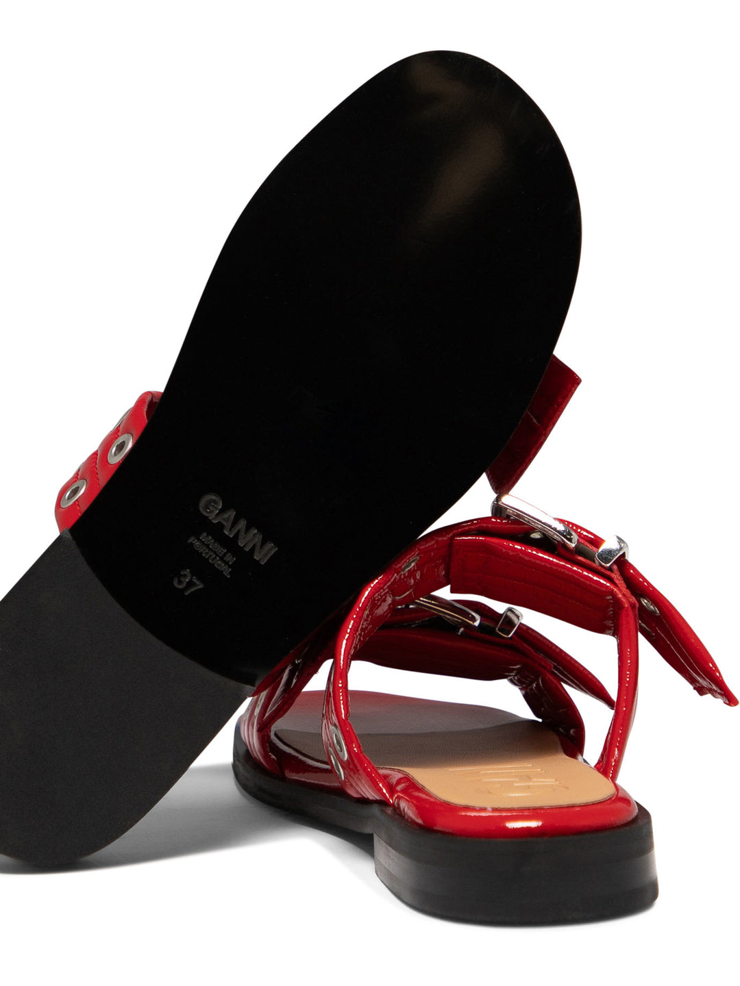 Buckle Two-Strap Sandals Red